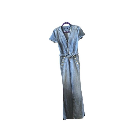 Ramy Brook Helena Denim Jumpsuit Light Wash Short Sleeve Zip Wide Leg Size 24 - Picture 4 of 11